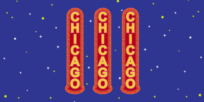 illustration of three red marquees that read Chicago