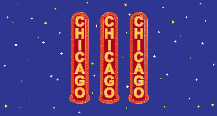 illustration of three red marquees that read Chicago