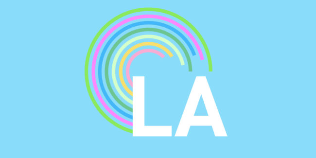 illustration of LA with colorful swirl behind it