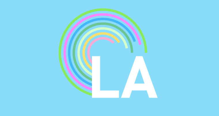 illustration of LA with colorful swirl behind it
