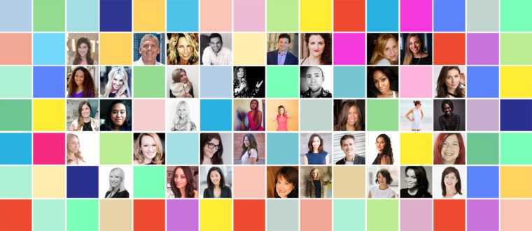 Grid of the faces of different PR experts and colored squares