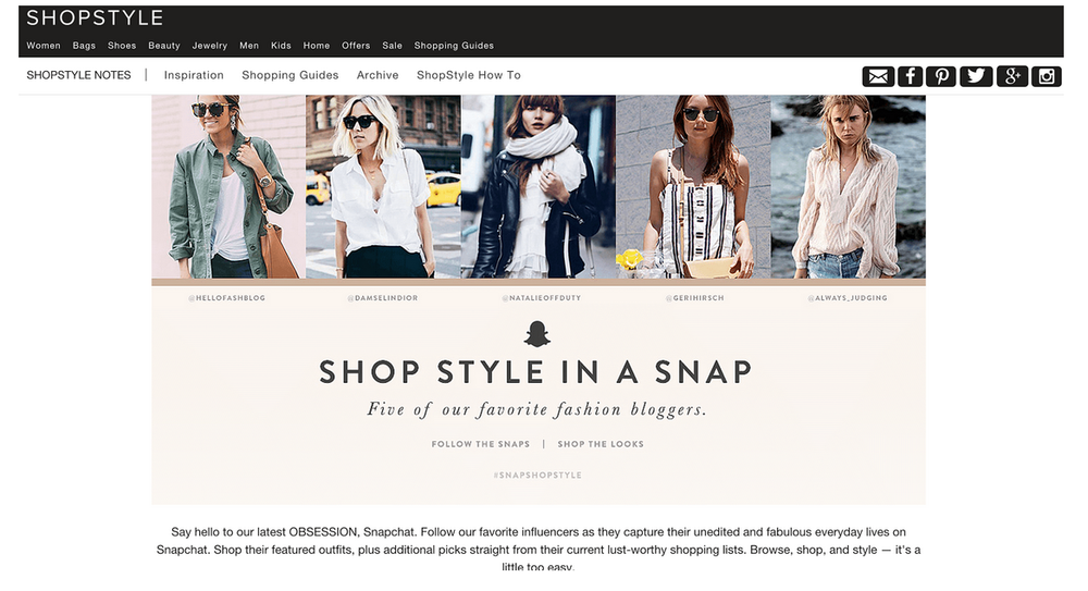 Shopstyle Snapchat influencer marketing campaign