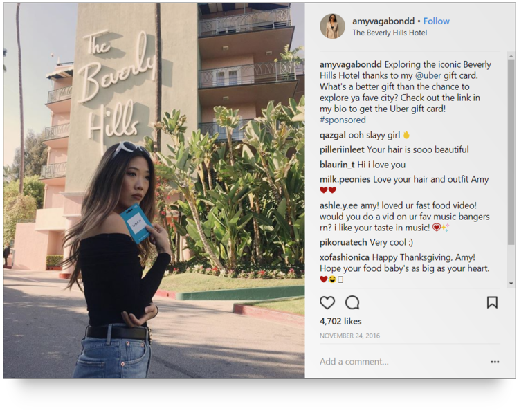 screenshot of Instagram post from @amyvagabondd at Beverly Hills Hotel
