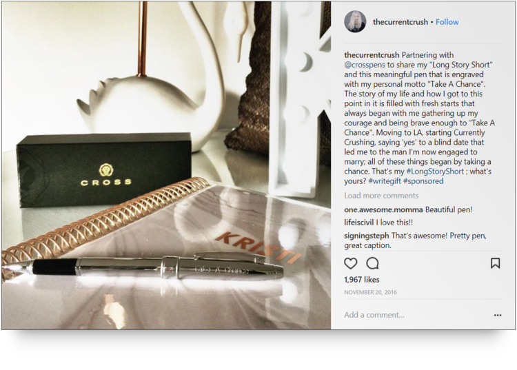 screenshot of Instagram post by @thecurrentcrush for Cross Pens 