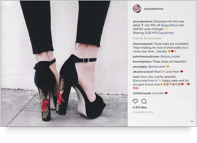 Instagram post from UK fashion blogger Amy Valentine (@amyvalentinex) for Ego Official