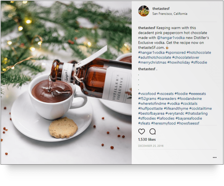 Instagram post from @thetastesf of pink peppercorn hot chocolate 