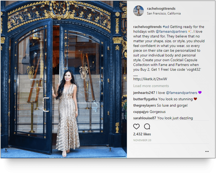 Instagram post from @rachelvogttrends for Fame and Parnters