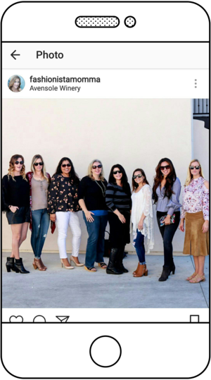 screenshot of Instagram post by fashion influencer @fashionistamomma of  a group of moms in Temecula Wine Country