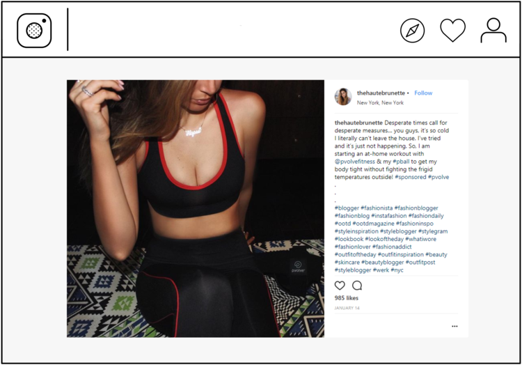screenshot of Instagram post by fashion influencer  @thehautebrunette of her athletic gear pre-workout