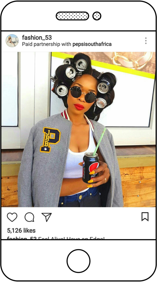 screenshot of Instagram post by fashion influencer @fashion_53 styled in Pepsi cans