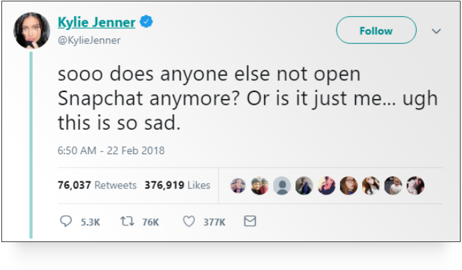 Screenshot of Kylie Jenner's infamous post about not using Snapchat anymore