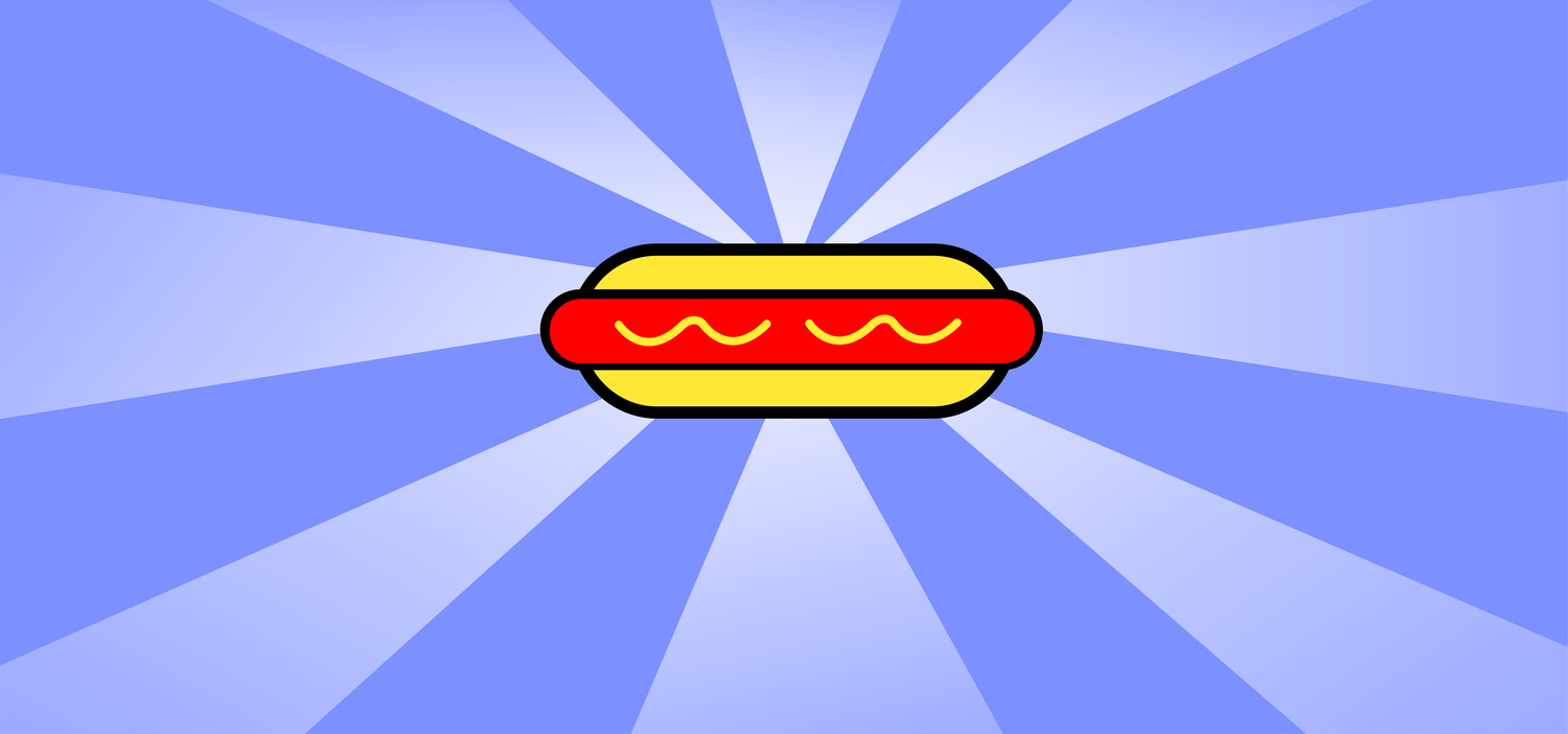 full color line illustration of a hotdog in bun