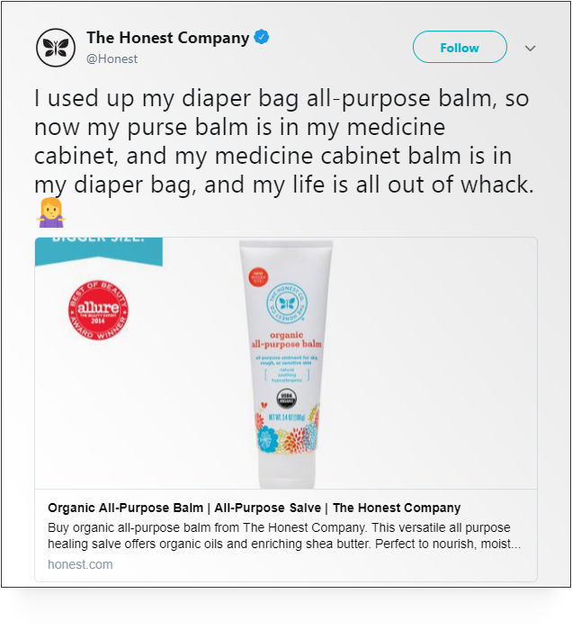 Honest Co Twitter post Organic All-Purpose Balm