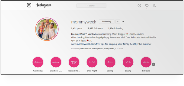 screenshot of mommyweek Instagram profile