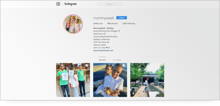 screenshot of mommyweek Instagram header