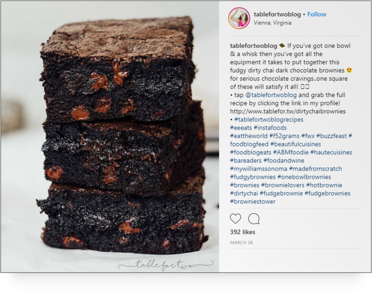 screenshot of brownies stacked high by @tablefortwoblog