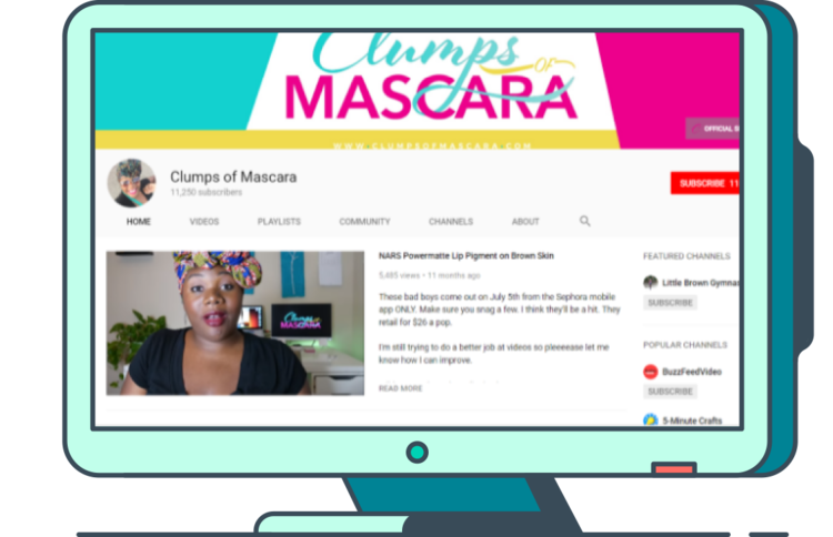 screenshot of clumps of mascara YouTube channel
