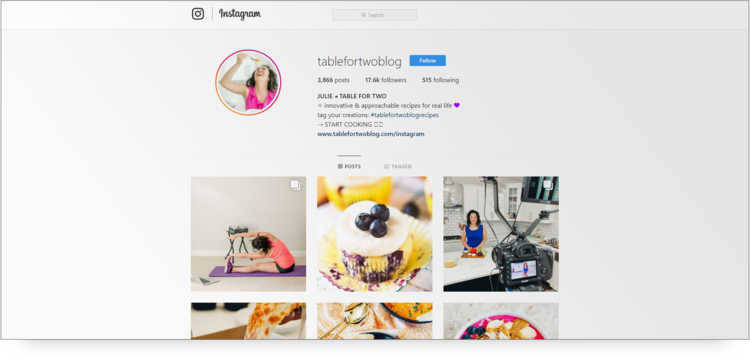 screenshot of @tablefortwoblog Instagram profile