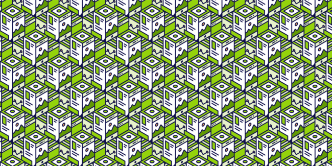 green and black line illustration of cubes