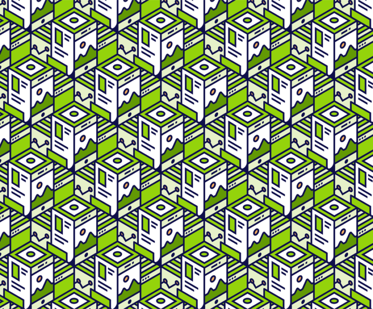 green and black line illustration of cubes