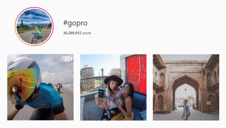 screenshot of Instagram hashtag archives for #gopro