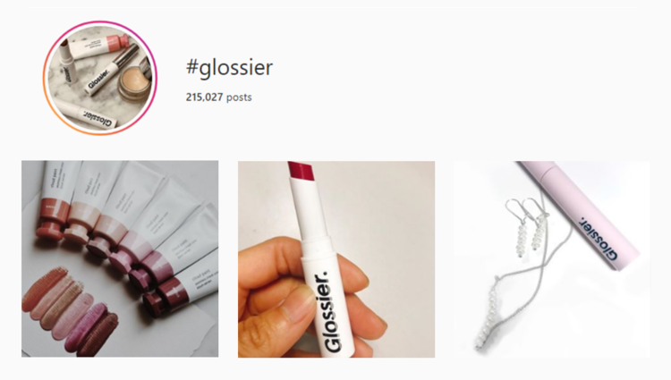 screenshot of Instagram hashtag archives for #glossier