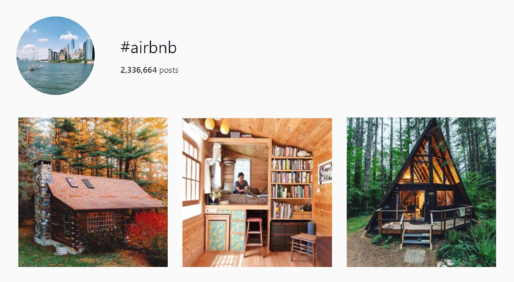 screenshot of Instagram hashtag archives for #airbnb