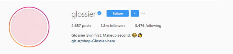 screenshot of Instagram profile header for Glossier