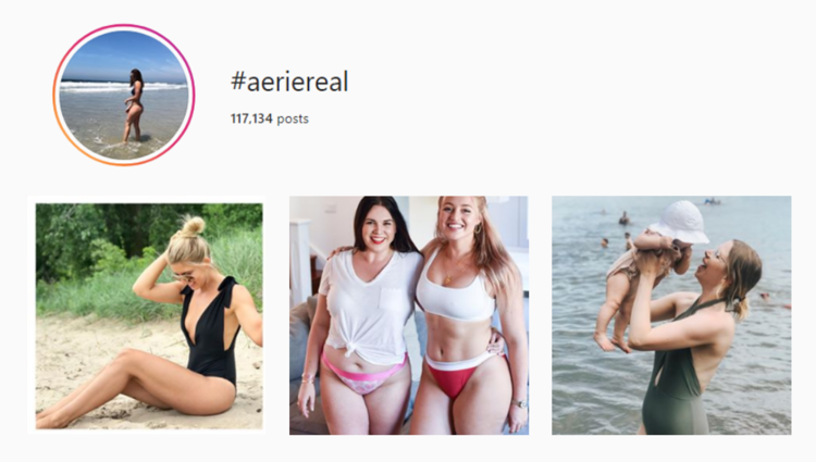 screenshot of Instagram hashtag archives for #aeriereal