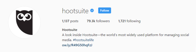  screenshot of Instagram profile header for Hootsuite