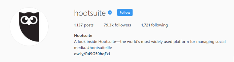 screenshot of Instagram profile header for Hootsuite