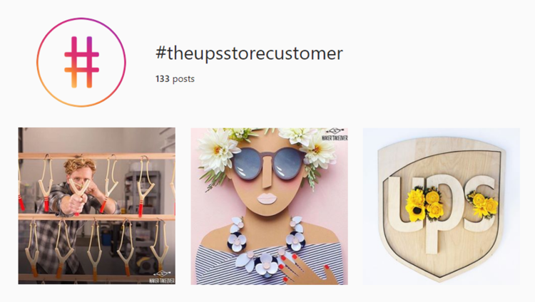 screenshot of Instagram hashtag archives for #theupsstorecustomer