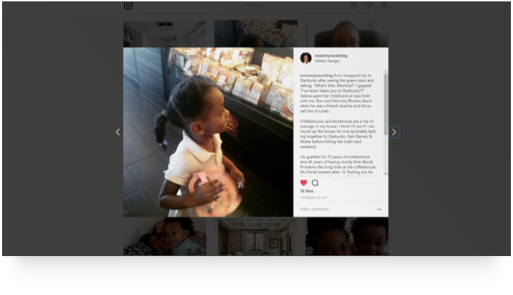 screengrab of Instagram post of grammer's young daughter on her first trip to Starbucks - UGC