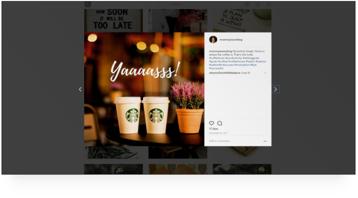 creengrab of Instagram post of a stock image of a Starbucks cup - UGC