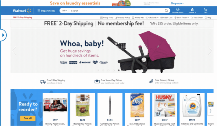 Screengrab of Old Walmart Home Page.