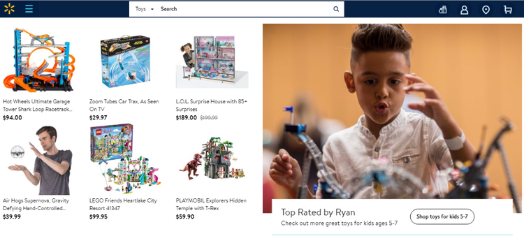 Screengrab of walmart website demonstrating kidfluencer reviews accessible feature. 