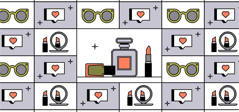 Colourful line illustration diplaying cosmetics which reads 3 HOLIDAY CAMPAIGN IDEAS FROM TOP BEAUTY BRANDS.