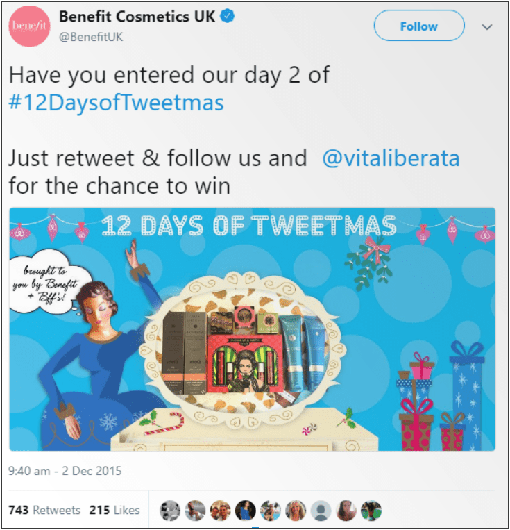 Screenshot of a post from Benefit Cosmetics UK on Twitter.