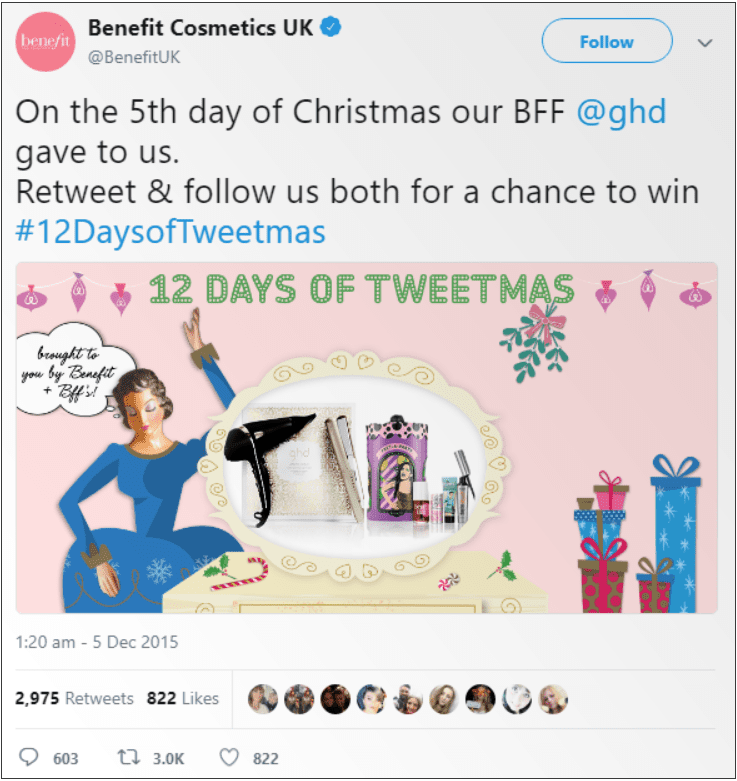 Screenshot of a post from Benefit Cosmetics UK on Twitter.