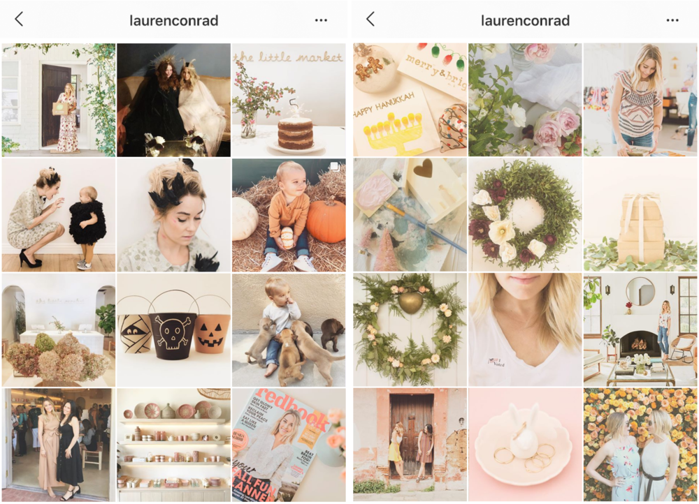 Two screenshots of posts from @laurenconrad on Instagram.