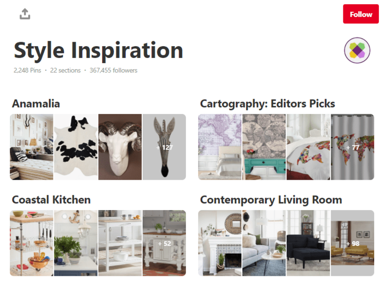 Screenshot of  Style Inspiration's profile on Pinterest.