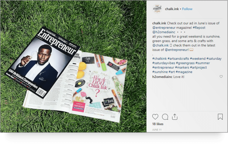 Screenshot of a post on Entrepreneur Magazine by @chalk.ink handle on Instagram.