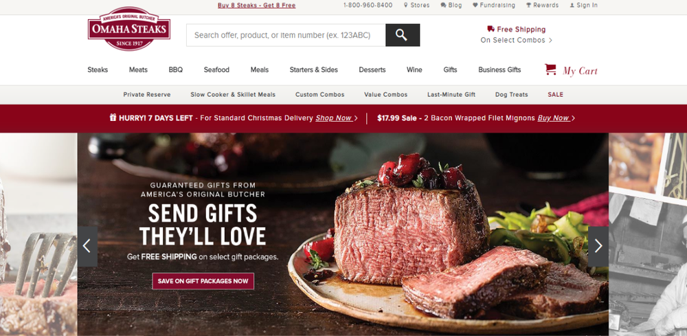 Screengrab of OMAHA STEAKS' s website.