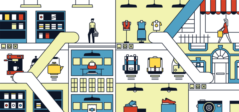 Colourful line illustrations which reads Tips For Updating An Online Store To Boost Conversions