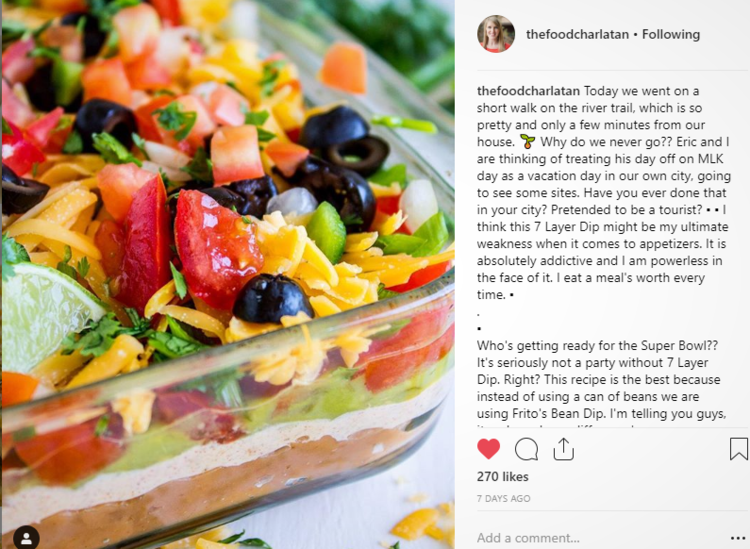 Screenshot of post from @thefoodchalatan which displayed a a lovely dish that is based on Frito’s bean dipon Instagram.