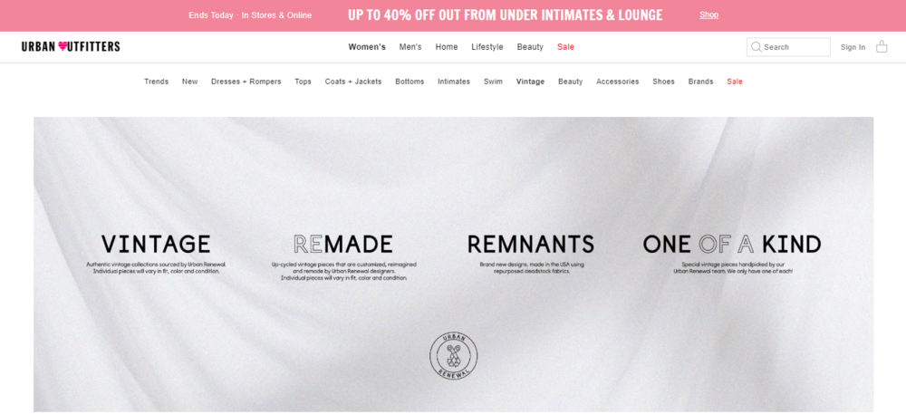 Screengrab of URBAN OUTFITTERS's online store.