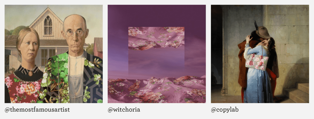 3 images from @themostfamousartist, @witchora, @copylab.