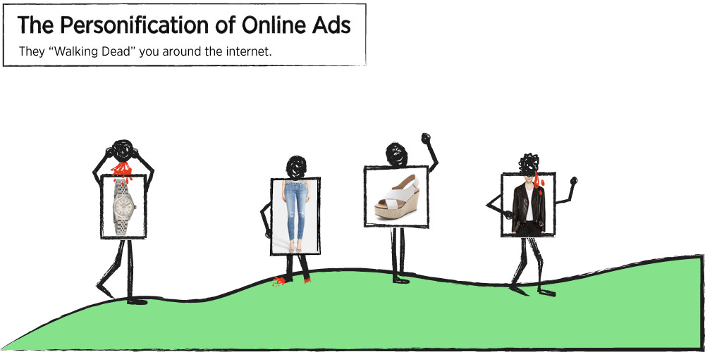 An image displaying different fashion products titled The Personification of Online Ads.