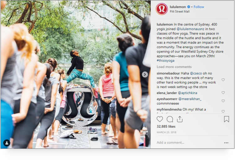 Screenshot of post by Lululemon's handle on Instagram.