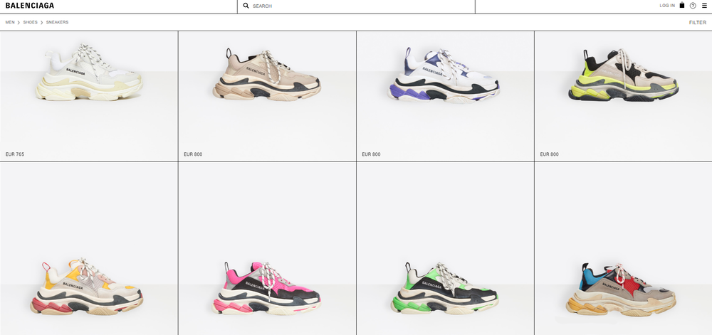 Screenshot of shoes from Balenciaga.